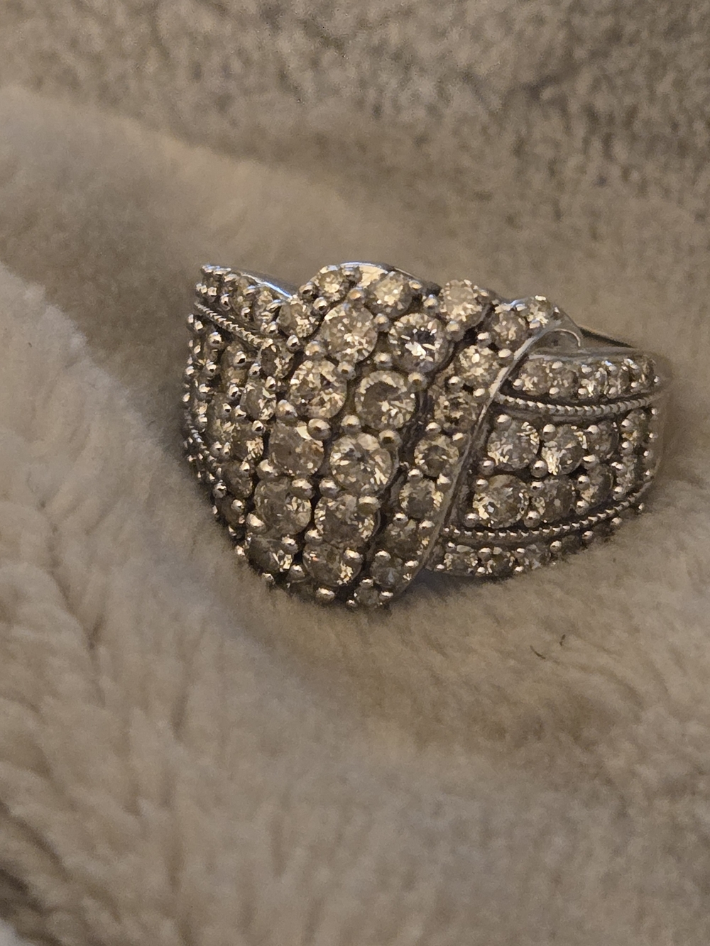 10K White Gold Round Diamond STATEMENT Cocktail Ring Size 9, 3 Ct.